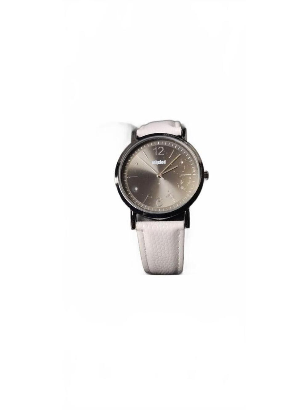 Unlisted Black Dial Wristwatch with White Leather Strap